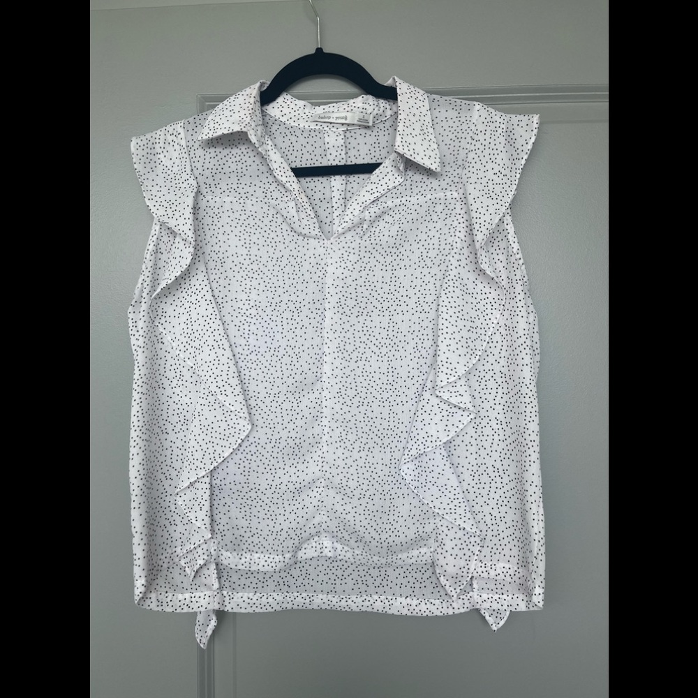 White and black polka sleeveless blouse. Bishop + Young. Worn once